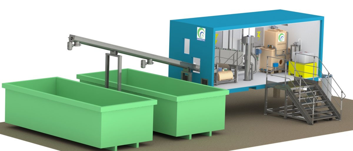 atelier autonome en container de déshydratation des boues par presse à vis ADEQUAPRESS